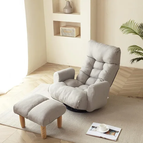 Yoglad Sofá de estilo japonés, silla de juegos de suelo, sofá perezoso para leer juegos y meditar, 3 posiciones ajustables con cómodo respaldo (gris