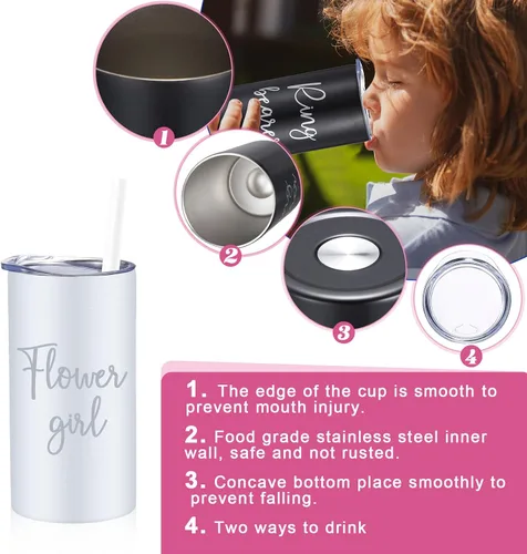 Miniatura 4 de Sieral 2 vasos de acero inoxidable con pajita, de 16 onzas, con diseño de flores para niña, con botella de agua y pajita, regalo para propuesta