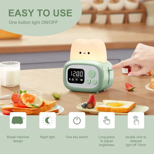 Miniatura 2 de QANYI Lámpara Reloj Temporizador Pequeña Tostadora, Linda Luz Nocturna con Herramienta de Gestión del Tiempo y Reloj de Mesa con Alarma