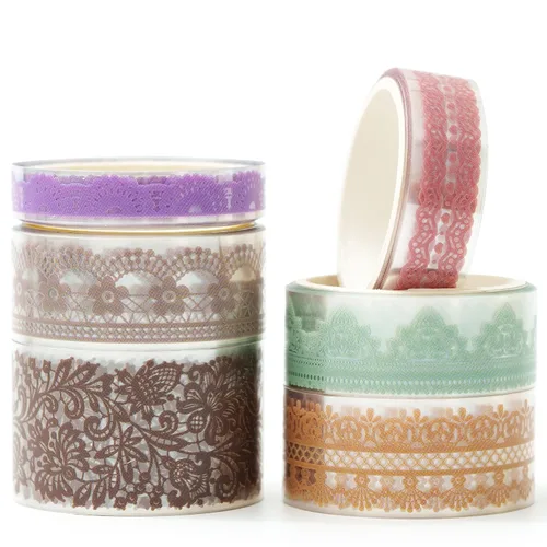 6 rollos de cintas de PET con patrones de encaje de artes florales, juego de cintas decorativas adhesivas transparentes de enmascarar para Suave y