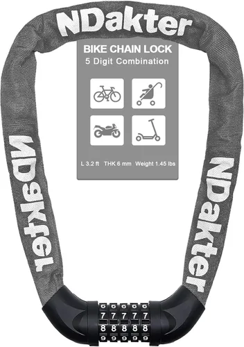 Miniatura 31 de NDakter Cerradura de cadena para bicicleta, combinación de 5 dígitos, resistente, antirrobo, cerradura de bicicleta de seguridad
