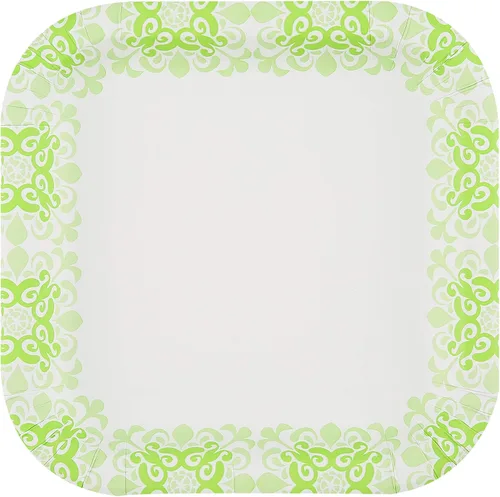 Miniatura 6 de Glad Platos desechables de cartón cuadrados, patrón verde victoriano - Platos decorativos fuertes, resistentes, impermeables y aptos para microondas