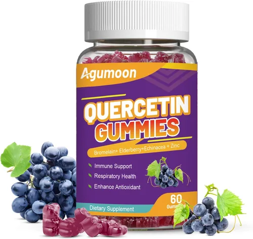 Gomitas de quercetina, 1000 mg de quercetina con bromelina y zinc saúco, apoyo inmunológico y antioxidante, gomitas veganas para adultos y niños, 60