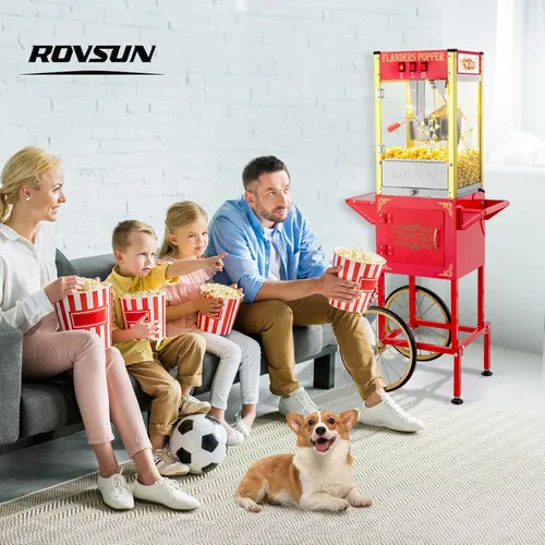 Miniatura 8 de Máquina de palomitas ROVSUN con carro, ruedas y hervidor de 8 oz, hace hasta 32 tazas, certificada ETL, máquina de palomitas con cuchara de acero
