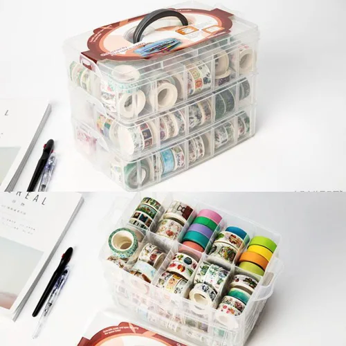 Miniatura 3 de HomDSim Washi - Organizador de caja de cinta, contenedor de armario divisor, con 30 compartimentos ajustables, transparente, cinta adhesiva