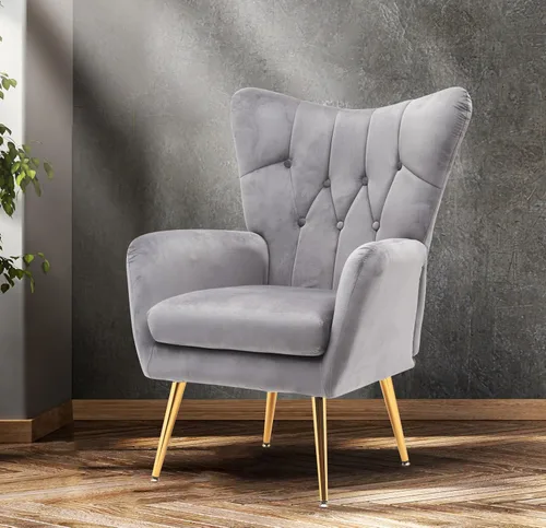 Miniatura 2 de Container Furniture Direct Silla moderna y elegante de mediados de siglo con respaldo de terciopelo para sala de estar, dormitorio u oficina