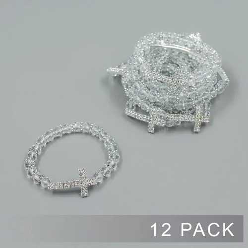 Miniatura 4 de Pulsera de plata con cuentas de cruz de diamantes de imitación para bautismo, primera comunión, rosario de perlas cristianas católicas con bolsa
