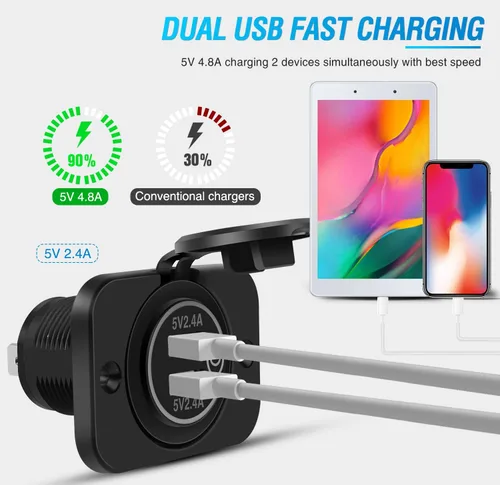 Miniatura 2 de Nilight 2 Pack PD Type C y QC 3.0 Panel de toma rápida USB con interruptor táctil LED ON Off, kit de cable fundido para coches, camiones