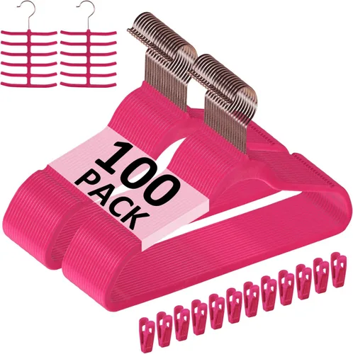 Miniatura 31 de VECELO Perchas de terciopelo de alta calidad resistentes (paquete de 60), antideslizantes y ahorran espacio con 8 clips para los dedos y soporte