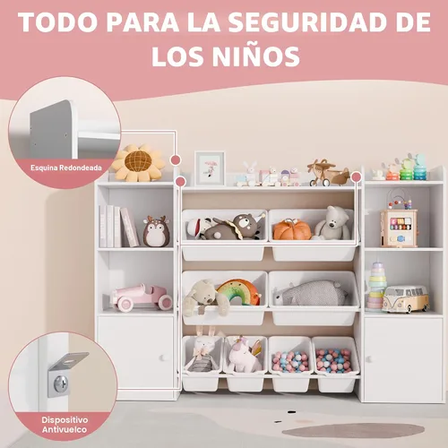 Miniatura 4 de Xilingol Organizador de almacenamiento de juguetes para niños con 8 contenedores de juguetes removibles, organizadores de juguetes de 4 niveles