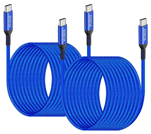 Awnuwuy - Cable USB C a USB C de 15 pies de largo [2 unidades], cargador tipo C de 60 W, cable de carga súper rápida compatible con iPhone 15/15 Azul