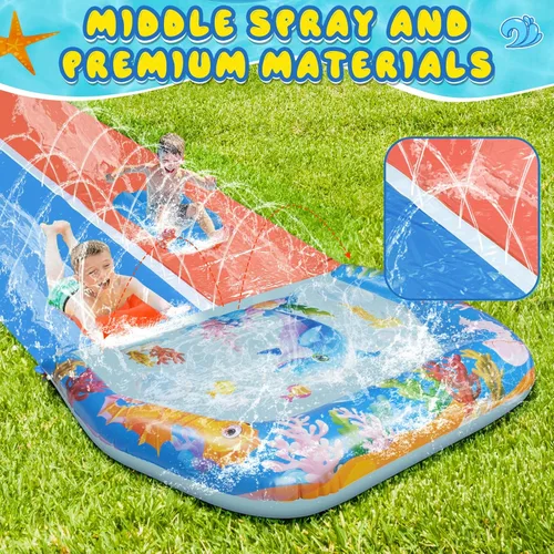 Miniatura 4 de Toboganes de agua dobles de 40 pies para niños y adultos, toboganes de agua extralargos con 2 bodyboards, resistentes, juguetes inflables gigantes
