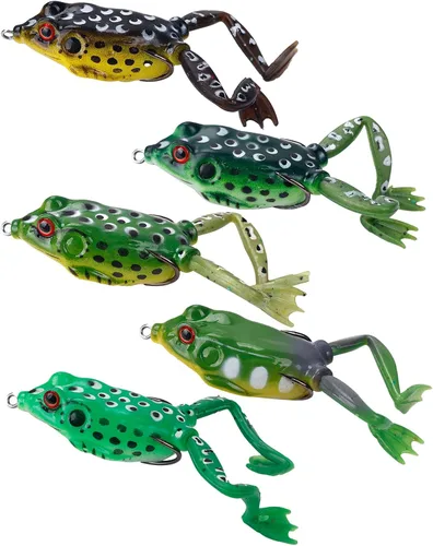 Señuelo de rana suave realista sin hierbas, señuelo de pesca de rana superior para lubina, ganchos dobles realistas para señuelos de pesca de