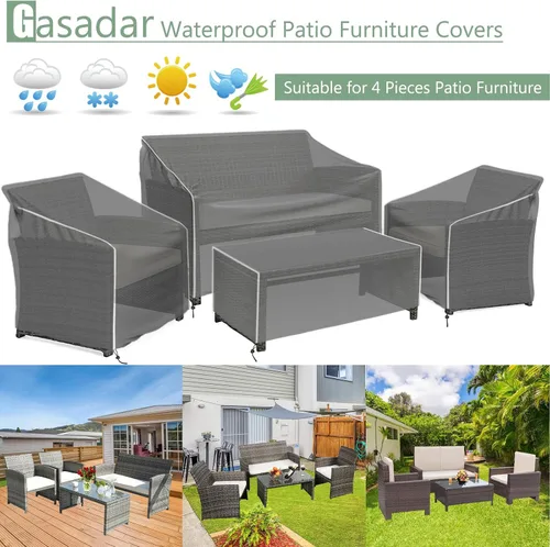 Miniatura 7 de Gasadar Funda Impermeable para Muebles de Exterior, Fundas para Juego de Muebles de Patio para Sofá Biplaza de Patio, Silla, Mesa de Café, 600D