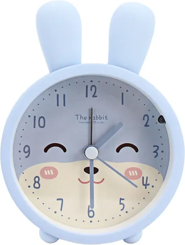 Miniatura 12 de Reloj despertador de silicona silencioso sin tictac para niños, con diseño de animal, para viajes, con luz nocturna (A- conejo blanco)