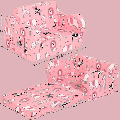 Miniatura 3 de MOMCAYWEX Sofá para niños, sofá de espuma abatible 2 en 1, silla plegable suave para jugar, color rosa