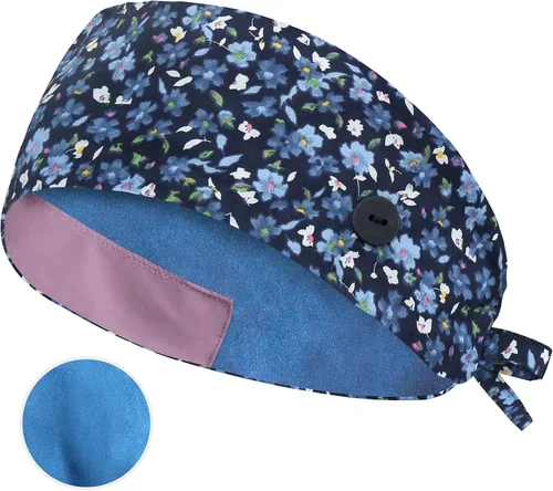 Miniatura 30 de QBA Gorra de trabajo ajustable con botón, gorro de trabajo de algodón, banda elástica para atar en la espalda, para mujeres y hombres, talla única