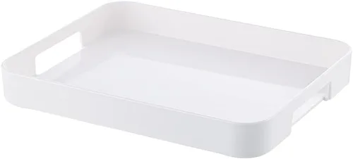 Miniatura 3 de Bandeja de plástico para servir con asas rectangular en color blanco de 12.99 x 10.24 pulgadas, bandeja de desayuno reutilizable, para alimentos