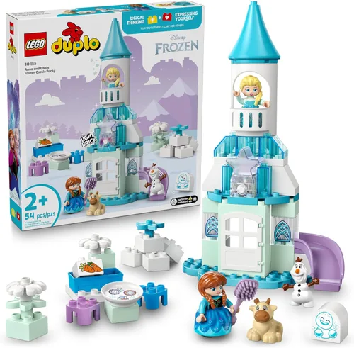 LEGO DUPLO Disney 10455 - Fiesta del castillo de Frozen de Anna y Elsa, juguete para niñas y niños mayores de 2 años, bloques de construcción para
