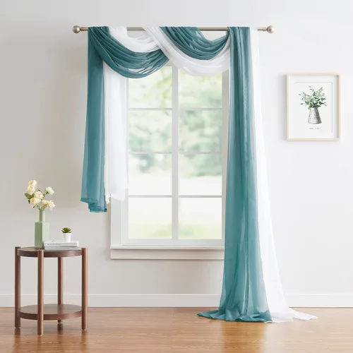 Miniatura 6 de Warm Home Designs Bufanda transparente de 24 pies de largo color azul polvoriento. Estas bufandas de cenefa de longitud XXL de 54 x 288 pulgadas