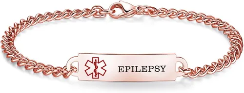 Miniatura 74 de Pulseras de identificación de alerta médica de 6.5 "-8.5" para mujeres, pulseras de emergencia médica de acero inoxidable, grabado gratuito