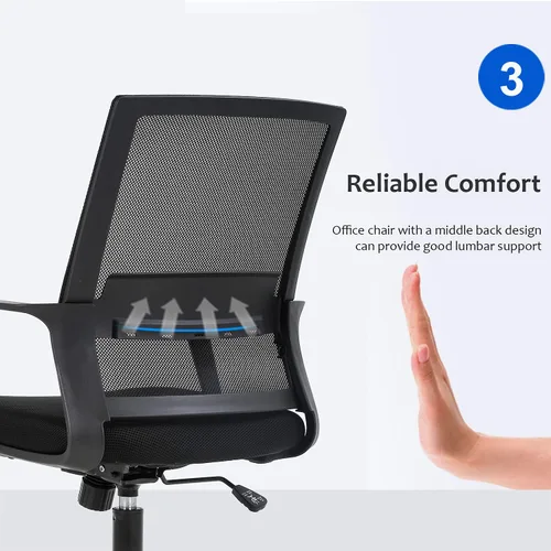 Miniatura 5 de FDW Silla de escritorio ergonómica de malla para computadora, de media espalda, con descansabrazos, giratoria, ajustable, soporte lumbar, Negro