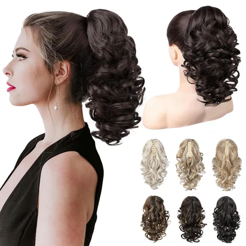 Miniatura 14 de REECHO Extensión de Cola de Caballo de 12", Clásica Suelta Rizada Ondulada con Clip de Garra, Extensiones de Cabello de Colas de Caballo para Mujer