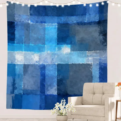 Miniatura 90 de Batmerry Tapiz azul y blanco, tapiz abstracto de pintura azul, negro, gris y blanco, para sala de estar, dormitorio, pared, decorativo, 51.2 x 59.1
