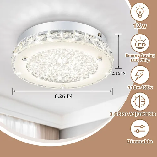 Miniatura 2 de Lámpara de techo de cristal de montaje al ras, lámpara de techo LED moderna de 8.3 pulgadas, lámparas de araña de cristal regulables