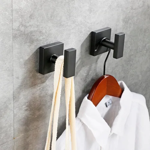 Miniatura 5 de 2 ganchos para toallas de baño, accesorios de baño para montaje en pared, para una sola capa y gancho para bata, acero inoxidable SUS304, cuadrado