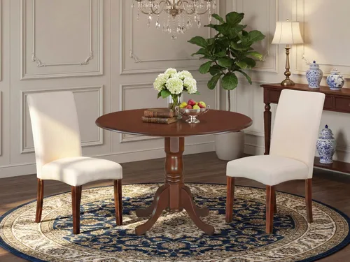 Miniatura 2 de East West Furniture DLDR3-MAH-01 Juego de mesa y sillas de cocina de 3 piezas contiene una mesa de comedor redonda con gotas y 2 sillas de comedor