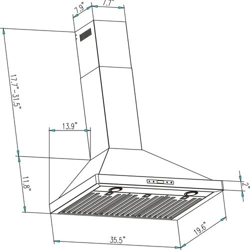 Miniatura 7 de Empava Campana extractora de pared con conductos o sin conductos de 36 pulgadas, ventilación de estufa de escape de cocina con motor de aluminio