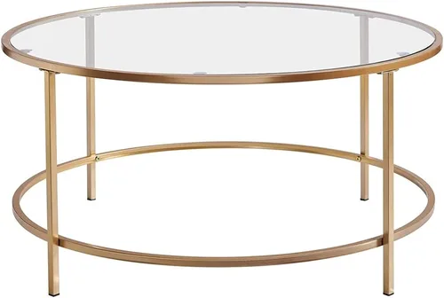 Miniatura 12 de Mesa de centro de cristal de 2 niveles, mesa de centro de vidrio templado, mesa central moderna rectangular mesa de té ovalada de vidrio con estante