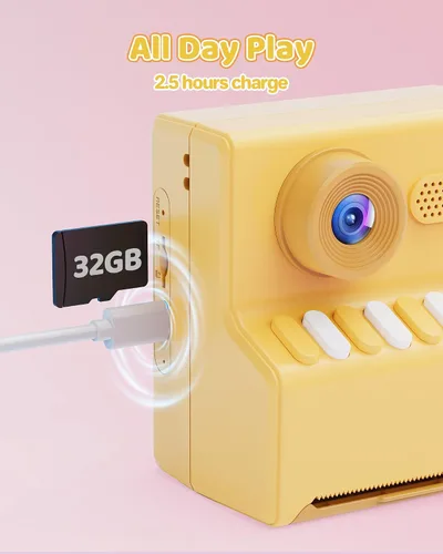 Miniatura 6 de Cámara de impresión instantánea para niños naranja: Cámara de impresión instantánea HODDRCCN - 2.5 horas de tiempo de uso - Grabación de video 1080P