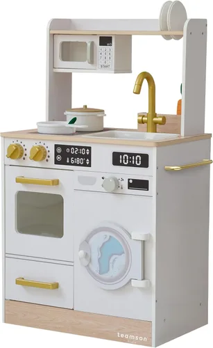Teamson Kids Little Chef Lake Tahoe - Cocina Inteligente de Juguete con Lavadora, Horno, Microondas y Amplio Almacenamiento, Juego Saludable Limpio