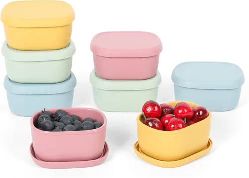 Miniatura 14 de 8 piezas recipientes de bocadillos de silicona de 10 oz para niños, pequeños recipientes de alimentos con tapas, contenedor de frutas para el 8 pza