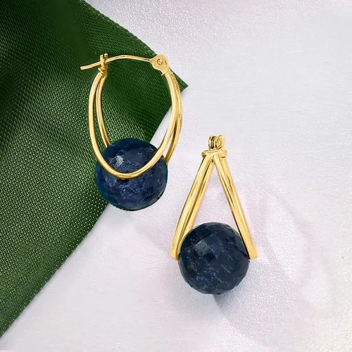 Miniatura 5 de Ross-Simons Gemstone Bead Double-Hoop Earrings in 14kt Yellow Gold