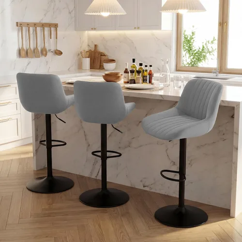 Miniatura 20 de Nalupatio Juego de 1 taburetes de bar, taburetes de bar giratorios modernos ajustables con respaldo, sillas de isla de tela de rendimiento de altura