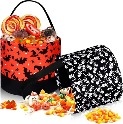 2 bolsas de dulce o truco de Halloween, bolsas de tela para dulces de Halloween, 2 estilos (calavera y murciélago), Varios colores