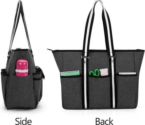 Miniatura 5 de CURMIO Bolsas y bolsas para profesores para mujer, bolsa de trabajo grande con funda para laptop para oficina, color negro