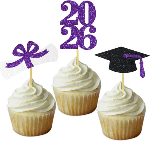 Miniatura 9 de Decoración para cupcakes de graduación, decoración de fiesta de graduación, selecciones de alimentos, felicitaciones, tapa de diploma con purpurina