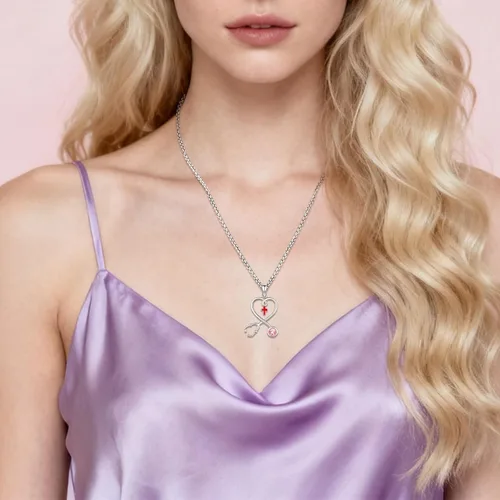 Miniatura 164 de Collar de alas de ángel de plata de ley 925, ángel de la guarda, enfermera RN caduceo, dije de ángel de cristal, joyería de regalo para mujer