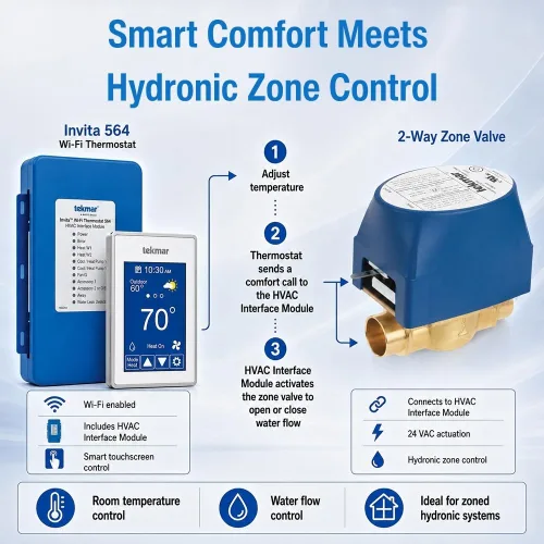 Miniatura 9 de tekmar Termostato Invita Wi-Fi 2 cables, aprobado por Energy Star, hasta 2 etapas de calor, enfriamiento de 2 etapas, ventilador y 2 accesorios