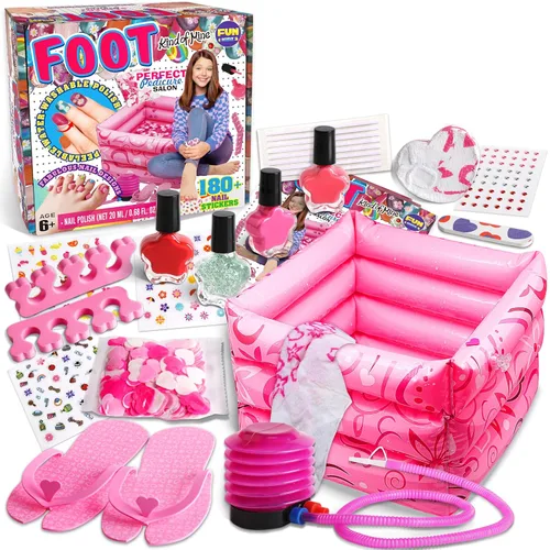 Funkidz - Kit de spa de pies para niñas, kit de pedicura para niñas, tamaño 17.91 pulgadas de ancho x 12.4 pulgadas de largo, incluye inflador de