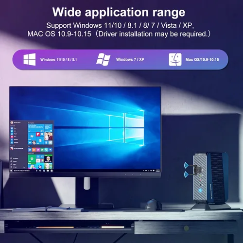 Miniatura 6 de Adaptador WiFi USB AC1300Mbps para PC - Techkey Dual 5Dbi Antena inalámbrica WiFi de alta ganancia Adaptador de red Dongle con 2.4GHz/400Mbps