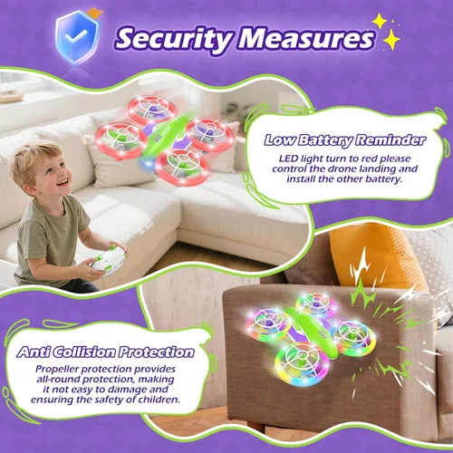 Miniatura 6 de Dron LED RC para niños de 6+, regalo de Navidad y cumpleaños para niños y niñas con baterías del control remoto, giro de 360°, modo de alta Verde