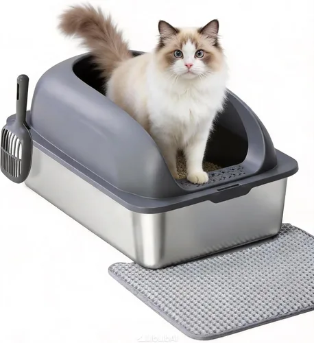 Miniatura 9 de Simple Deluxe Caja de arena XL para gatos de acero inoxidable con tapa, bandeja de arena de metal de alta cara para gatos grandes, a prueba