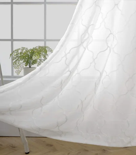 Miniatura 18 de Miuco, cortinas de imitación de lino con bordado marroquí, semitransparentes, con ojales para salón o dormitorio