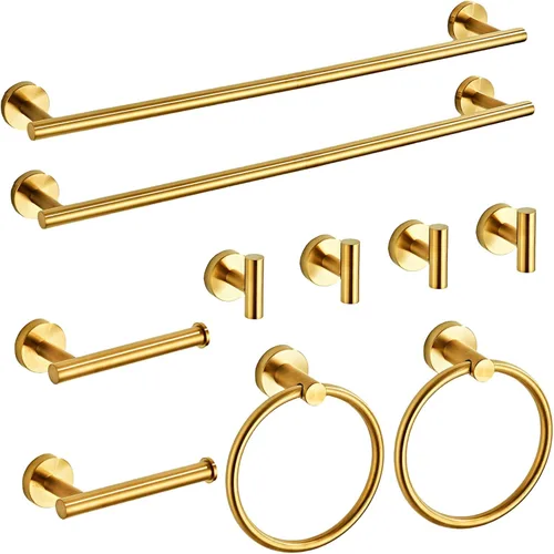 Miniatura 10 de Juego de accesorios de baño de oro cepillado de 5 piezas con toalleros para baño, juego de barras para toallas de baño de acero inoxidable SUS304