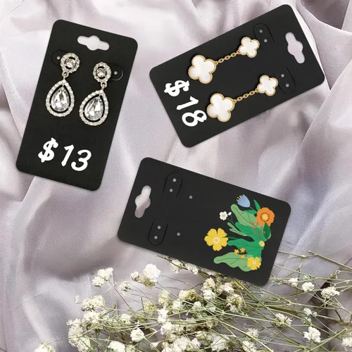 Miniatura 6 de joycraft 100 tarjetas de aretes con 6 agujeros, tarjetas negras de 2 x 3.5 pulgadas, etiquetas de exhibición de joyas de papel en blanco para Negro